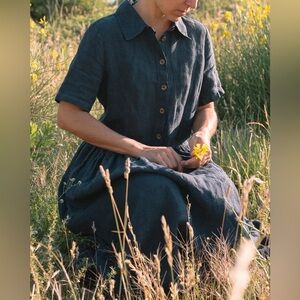 Sauths Navy Button-Up Maxi Linen Dress 2XL